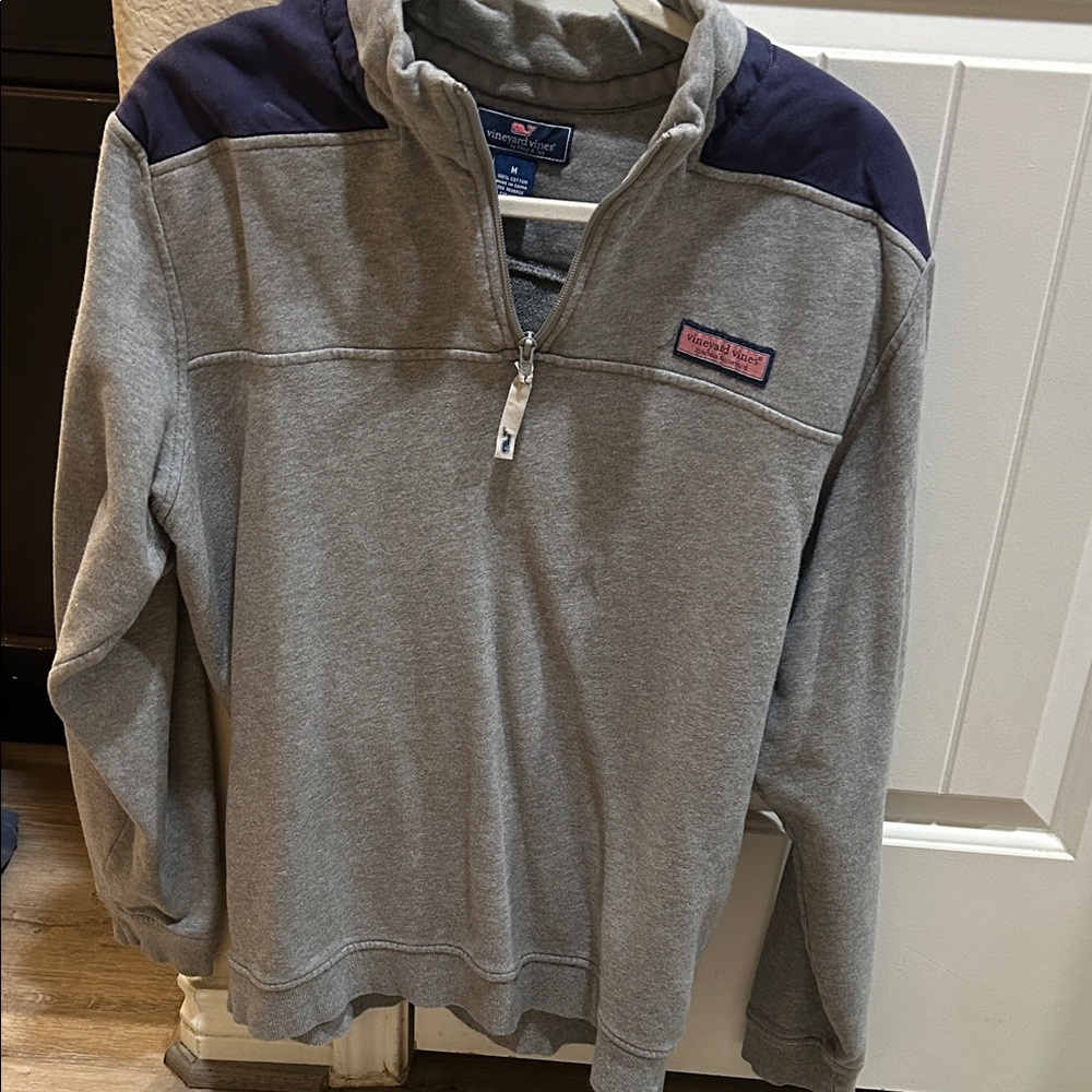 Vineyard Vines Men's Gray and Blue Zip-Up Sweater